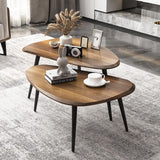 Midcentury Nesting Coffee Table Set of 2, Mid Century Modern Walnut Wood Oval Coffee Tables for Living Room, Compact Coffee Table and Side Table Set for Sofa Bedside Office Balcony or Small Spaces suruim