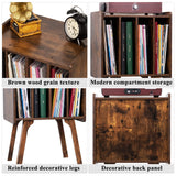 LELELINKY Record Player Stand,Vinyl Record Storage Table with 4 Cabinet Up to 100 Albums,Mid-Century Turntable Stand with Wood Legs,Brown Vinyl Holder Display Shelf for Bedroom Living Room (Patented) LELELINKY