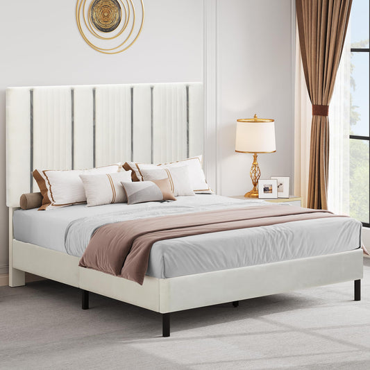 YITAHOME Upholstered Queen Size Bed Frame with 52'' Headboard – Sturdy Platform Design, Easy Assembly, No Box Spring Required (Beige) - WoodArtSupply