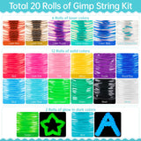 Tresotoyo Lanyard String, 20 Rolls Gimp String, Plastic String Lacing Cord, Boondoggle String Kit 1200 Feet and 52Pcs Keychain Lanyards Accessories for Keychain Crafts, Bracelet with Instruction Box Tresotoyo