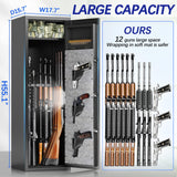 10-15 Large Gun Safe Cabinet With 3 Pistol Pouches,rifle Gun Safes for Home fireproof waterproof Adjustable Rack and Biometric Lock,Heavy-Duty Gun Safes for Rifles and Shotguns Money and Valuable PRESTELION