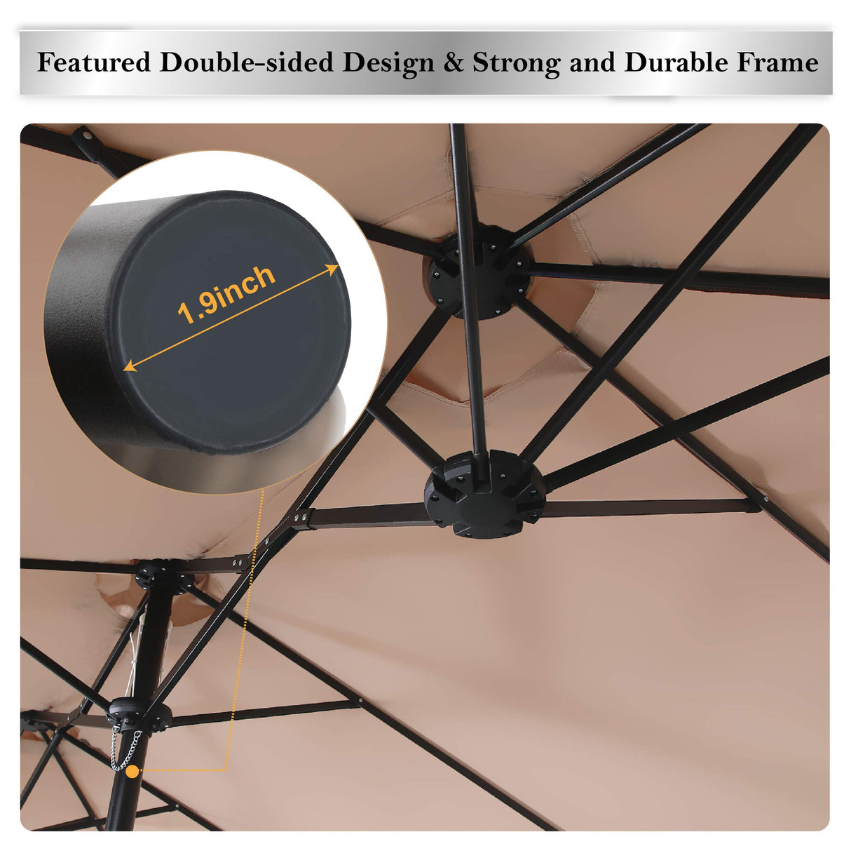 PHI VILLA 15ft Large Patio Umbrella with Base, Double-sided Outdoor Umbrella, Beige PHI VILLA