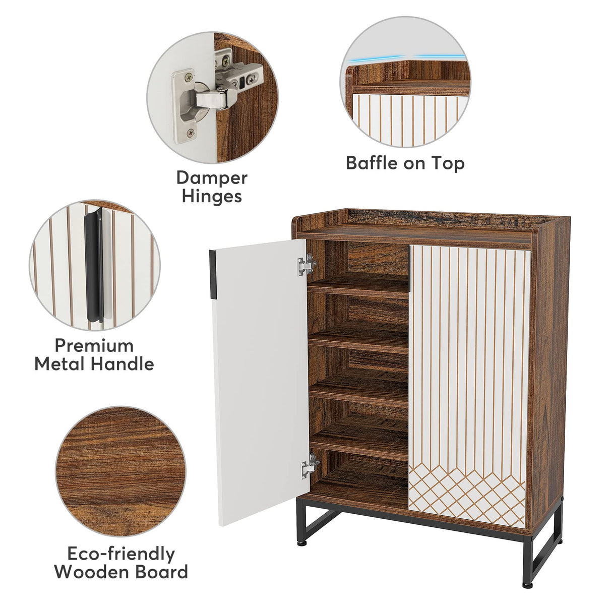 Tribesigns Modern Shoe Cabinet for Entryway, 25 Pairs Shoe Cabinet with Doors, Wood 5-Tier Shoe Organizer, Freestanding Brown Shoe Storage Cabinets with Black Metal Frame for Bedroom Living Room Tribesigns