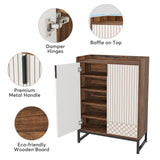 Tribesigns Modern Shoe Cabinet for Entryway, 25 Pairs Shoe Cabinet with Doors, Wood 5-Tier Shoe Organizer, Freestanding Brown Shoe Storage Cabinets with Black Metal Frame for Bedroom Living Room Tribesigns