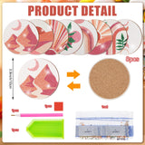 Vesici 8 Pcs Pink Diamond Painting Coasters with Holder Abstract Plants Diamond Art Painting Coasters Boho Art Coaster Kit with Holder DIY Crafts Kits for Adults Beginner Gift Supplies(Pink) Vesici