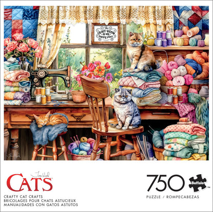 Buffalo Games - Tom Wood - Crafty Cat Crafts - 750 Piece Jigsaw Puzzle for Adults -Challenging Puzzle Perfect for Game Nights - Finished Size is 24.00 x 18.00