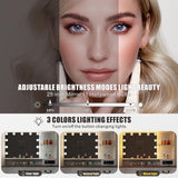 Lareth Farmhouse Vanity Desk with Lighted Mirror & Power Outlet, 39 inch Rustic Makeup Vanity Table with Drawers and Stool, Hollywood Mirror with 3-Color Lights, White Dressing Table for Women Girls Lareth