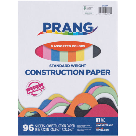 Prang (Formerly Art Street) Lightweight Construction Paper, 8 Assorted Colors, 9" x 12", 96 Sheets Prang