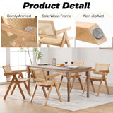 KCC Rattan Dining Room Chairs Set of 4, Comfy Modern Solid Wooden Boho Cane Kitchen Armchairs with Breathable Mesh Rattan Back and Seat for Restaurant/Kitchen/Living Room(Natural) KCC