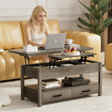 SYESWAY 42'' Lift Top Coffee Table, 4-in-1 Multifunctional Lift Coffee Table with Storage & Hidden Compartments, Farmhouse Coffe Table with Lifting top for Living Room, Dining Reception Room, Grey SYESWAY