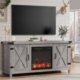 Furmax Fireplace TV Stand for Up to 65 Inches TVs, Farmhouse Entertainment Center with Grooved Barn Doors, Rustic Media Console Table with Storage Cabinets for Living Room (Grey Wash) Furmax