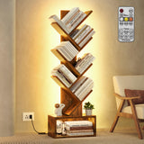 Hoctieon 6 Tier Tree Bookshelf, Tall Bookcase, Freestanding Book Shelf with LED Lights, Display Floor Standing Storage Shelf, Book Organizer Shelves for Home Office, Living Room, Rustic Brown Hoctieon