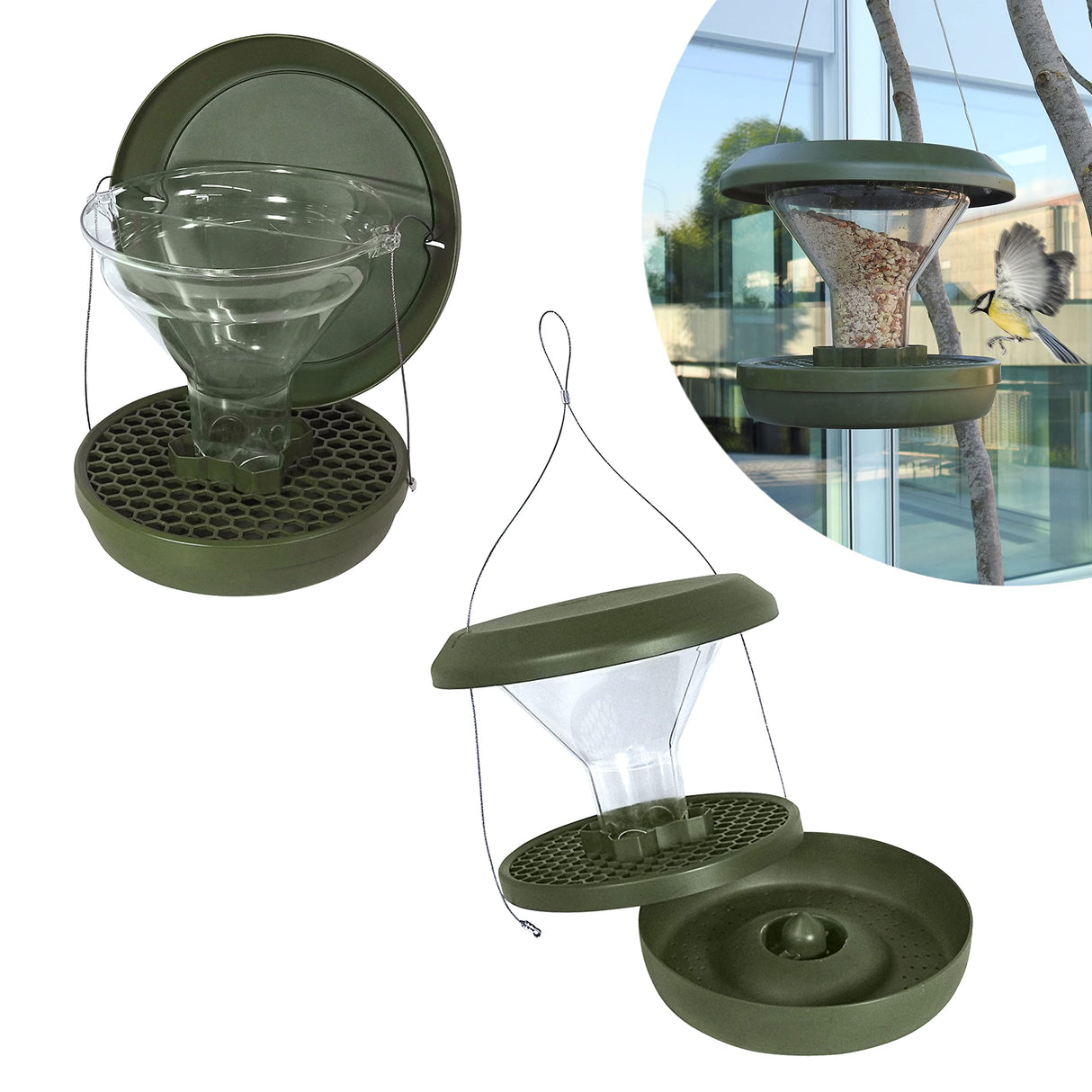 SWISSINNO Bird Feeder Davos Smart Birds. Feed Birds, not Mice & Rodents! Robust & Reliable for Hanging. Dual Food Chambers. Made in EU. Green SWISSINNO