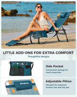 KingCamp Oversized Tanning Chair, Extra-Wide Padded Folding Chase Lounge Chairs Portable Adjustable 5-Position 400lbs Heavy Duty Lounger with Double-Layer Oxford for Outdoor Beach Patio Sun Pool KingCamp