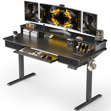 WALKINGDESK 55x24 Inches Electric Standing Desk with Keyboard Tray, Height Adjustable Stand up Desk with 2 Drawers, Ergonomic Sit to Stand Desk with Storage Monitor Stand, Computer Table, Black WALKINGDESK