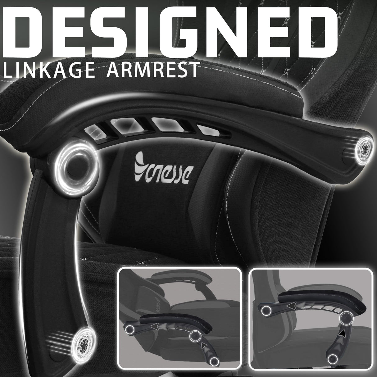 Vonesse Gaming Chair, Computer Chair Fabric with Pocket Spring Cushion, Office Chair with Footrest and Massage Lumbar Support, Reclining Gaming Chairs for Adults 250LBS (Black) Vonesse