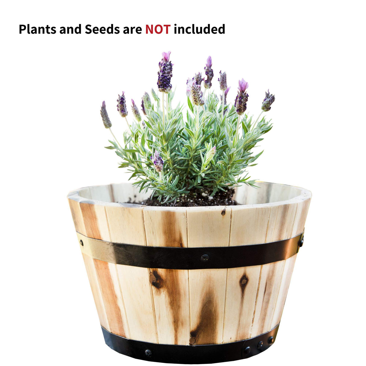 Thirteen Chefs Villa Acacia Round Wooden Farmhouse Planter 11 Inch Plant and Flower Pot for Outdoor Gardens Thirteen Chefs