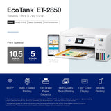 Epson EcoTank ET-2850 Wireless Color All-in-One Supertank Inkjet Printer, White - Print Scan Copy - 10 ppm, 4800 x 1200 dpi, Auto 2-Sided Printing, Voice-Activated Epson