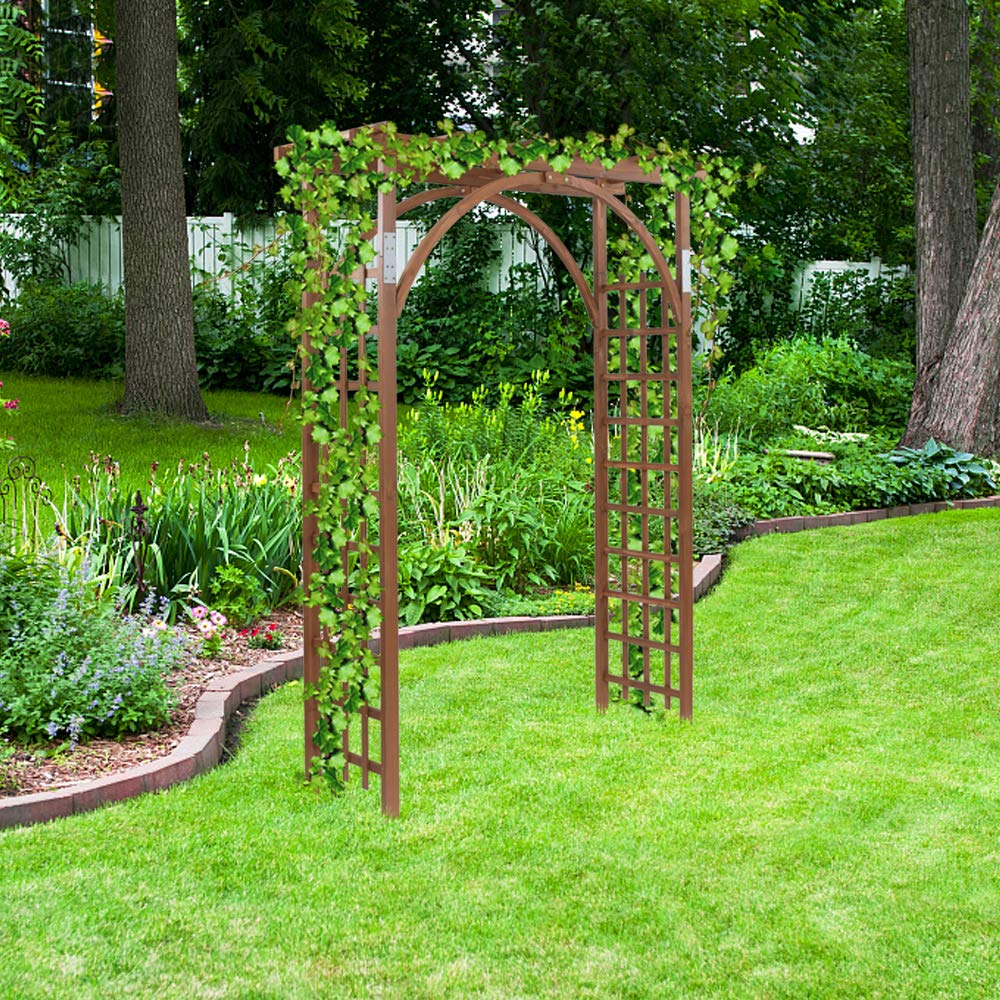 Homgrace 7FT Wooden Garden Arbor - Garden Bridal Party Decoration Arch, Wood Garden Trellis for Plant Climbing, Wedding Arch for Ceremony Garden Backyard Lawn (Dark Brown) - WoodArtSupply