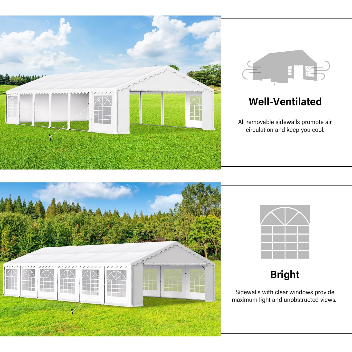 HERA'S PALACE 20'x 40' Outdoor Tents for Parties, Large Canopy Tent with 14 Removable Sidewalls, Heavy Duty Party Tent for Graduation, Wedding and Birthday (White)