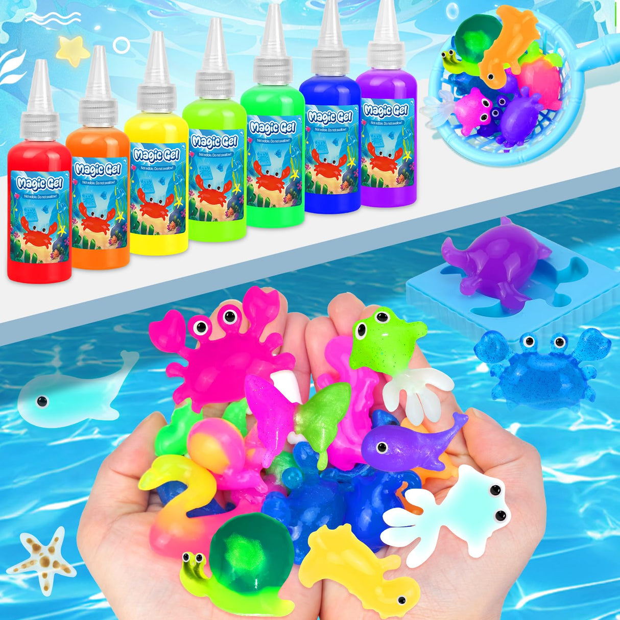 Magic Gel Water Toy Elf: 20 Aqua Squishy Maker DIY Gels with 20 Fairy Animal Mold Kits - 3D Handmade Magical Jelly Pet Craft Set for Kids CL FUN