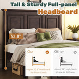 Mirightone Wood Queen Bed Frame with Tall Headboard and Footboard, Rustic Queen Panel Bed with Under Bed Storage, Farmhouse Style, Noise-Free, No Box Spring Needed, Antique Brown Mirightone