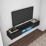 KEIKI Floating TV Stand for 55-65" TVs, Wall Mounted with LED Lights & Power Outlet, Modern Entertainment Center for Living Room (Black) - Install on Solid Wall KEIKI
