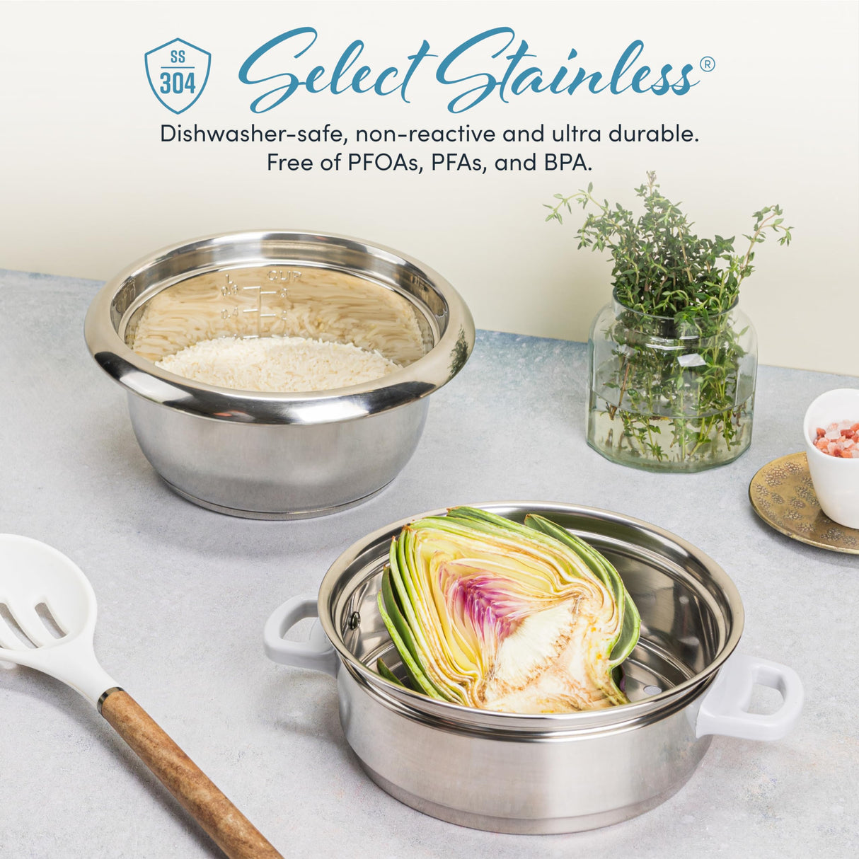 Aroma Housewares 6-Cup (Cooked yield ) / 1.2Qt. Select Stainless Pot-Style Rice Cooker, & Food Steamer, One-Touch Operation, White AROMA