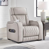 Signature Design by Ashley Boyington Contemporary Leather Match Power Recliner with Adjustable Headrest, Cup Holders, USB Port and Air Massage System, Light Gray Signature Design by Ashley