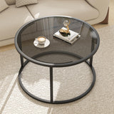 Glass Coffee Table Modern Center Table,Minimalist Round Coffee Tea Table,Tempered Glass-top with Sturdy Metal Frame for Living Room Bedroom Office and Small Space, 27 x 27 x 17 Inch,Gray Black Easy Paws
