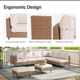 LAUSAINT HOME Outdoor Patio Furniture, 8 Piece Outdoor Sectional Sofa PE Rattan Wicker Patio Conversation Sets,All Weather Patio Furniture Set with Thick Cushions for Garden, Poolside, Backyard(Beige) LAUSAINT HOME
