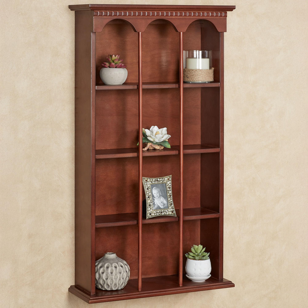 Touch of Class Mackenzie Classic Cherry Vertical Curio Shelf - Handcrafted Wood - Traditional Style Decor - Elegant Display for Bedroom, Kitchen, Living Room, Foyer - 36 Inches High Touch of Class