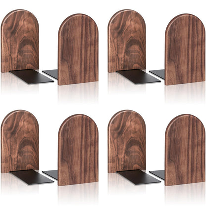 4Pairs Book Ends Hold Heavy Books Wood Bookends for Heavy Books Heavy Duty Walnut Book Ends for Men Wood Bookends for Office Desk Non-Skid