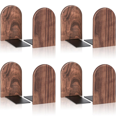 4Pairs Book Ends Hold Heavy Books Wood Bookends for Heavy Books Heavy Duty Walnut Book Ends for Men Wood Bookends for Office Desk Non-Skid ASZUNE