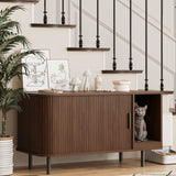 Cat Litter Box Enclosure with Cat Scratch Pad, Sliding Door, 37.4" Litter Box Enclosure Furniture Hidden Litter Box, Modern Indoor Cat House, TV Stand, Side End Table for Living Room, Walnut Halitaa