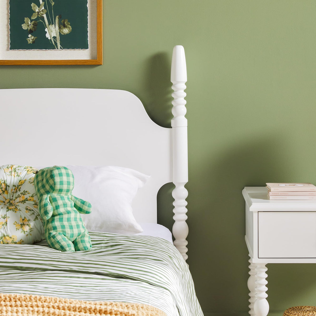 Walker Edison EZ Assembly Traditional Wood White Spindle Bed, Vintage Bed Frame, No Box Spring Required, Twin Bed Frame with Headboard, Twin Size, White Walker Edison