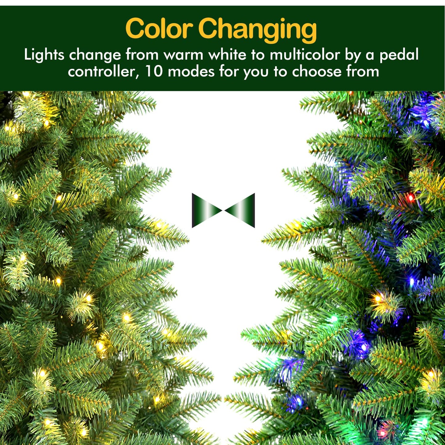 Hykolity 9 ft Prelit Christmas Tree, Artificial Christmas Tree with 600 Color Changing LED Lights, 2100 Tips, Metal Stand and Hinged Branches, 10 Color Modes