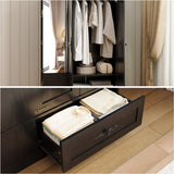 ANCTOR Armoire Wardrobe Closet with Mirror, 70" H Wooden Bedroom Armoires and Wardrobes with 2 Doors, 5 Shelves, Hooks and Drawer, Clothing Storage Cabinet with Hanging Rod, Black ANCTOR