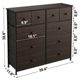 REAHOME 10 Drawer Dresser for Bedroom Faux Leather Chest of Drawers Fabric Dresser with Wooden Top Storage Organizer Unit for Living Room Hallway Entryway Closets (Rustic Brown) REAHOME