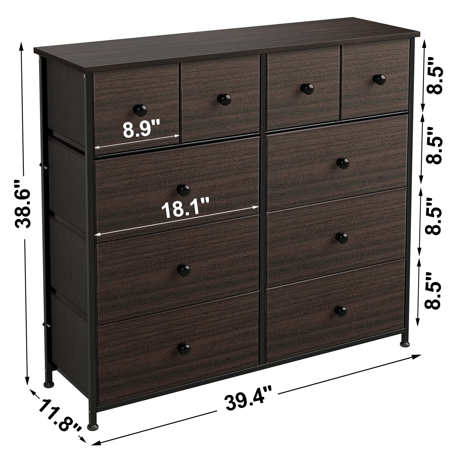 REAHOME 10 Drawer Dresser for Bedroom Faux Leather Chest of Drawers Fabric Dresser with Wooden Top Storage Organizer Unit for Living Room Hallway Entryway Closets (Rustic Brown) - WoodArtSupply