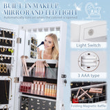 Furmax 360° Swivel Mirror Jewelry Cabinet with Lights, Full Length Mirror Jewelry Armoire Organizer, Standing Lockable Jewelry Storage Cabinet with 2 Drawers (White) Furmax