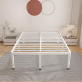 ROIL 14 Inch White Queen Bed Frame with Rounded Corner and Headboard Hole Mattress Retainers 3500LBS Heavy Duty Steel Slats No Box Spring Needed Platform Noise-Free Easy Assembly ROIL
