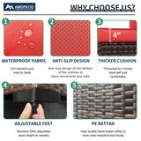 Amopatio Patio Furniture Set 7 Pieces Patio Conversation Set Outdoor Sectional Wicker Rattan Sofa with All-Weather Cover, Patio Furniture with Pillows Fits Porch Garden Backyard Balcony(Red) Amopatio