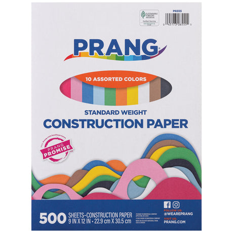 Prang (Formerly Art Street) Construction Paper, 10 Assorted Colors, Standard Weight, 9" x 12", 500 Sheets Pacon
