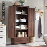 Farmhouse Style 72" Tall Storage Cabinet with Adjustable Shelves, Drawer & Barn Doors in Antique Brown JXQTLINGMU