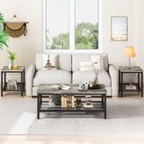 AWQM Coffee Table Set of 3, Industrial Coffee Table with 2 Square End Side Tables, Modern Living Room Table Set with Metal Frame for Apartment Home Office, Grey AWQM