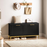HOOBRO Shoe Bench with Storage, Shoe Storage Bench with 2 Flip Drawers, 39.4" Shoe Cabinet with Bench, Hidden Shoe Rack Organizer for Entryway, Foyer, Hallway, Mudroom, Black and Gold DB48HX01 HOOBRO