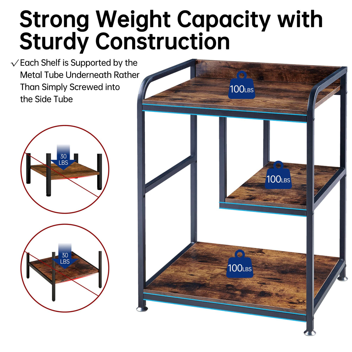 Fannova 22 x 18 Inch Large Printer Stand, Mobile Printer Table with Wheels for Home Office Storage and Organization, PC Tower Stand, Host Computer Cart, Shelf for Desktop CPU Shredder - Rustic Brown Fannova