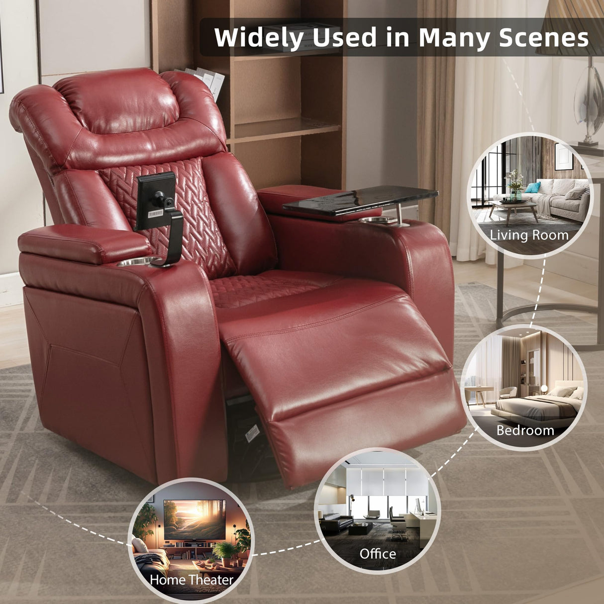 NCKMYB Mid-Century Modern Rocking Power Recliner Chair Swivel PU Leather Chair for Living Room – Cup Holder, Phone Holder, USB Port, Hidden Storage – Red NCKMYB