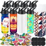 8 Pack 20oz Sublimation Tumbler Set Triple-Insulated Stainless Steel Sports Water Bottle with Straw Lid Blank Sublimation Cup with DIY Stickers, Shrink Wrap, Rubber Base, Heat Tape for Heat Transfer HEIBERWIND